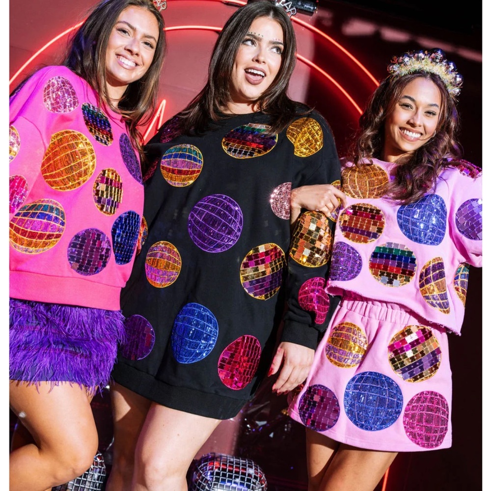 Queen of Sparkles Black Disco Ball Sweatshirt Dress